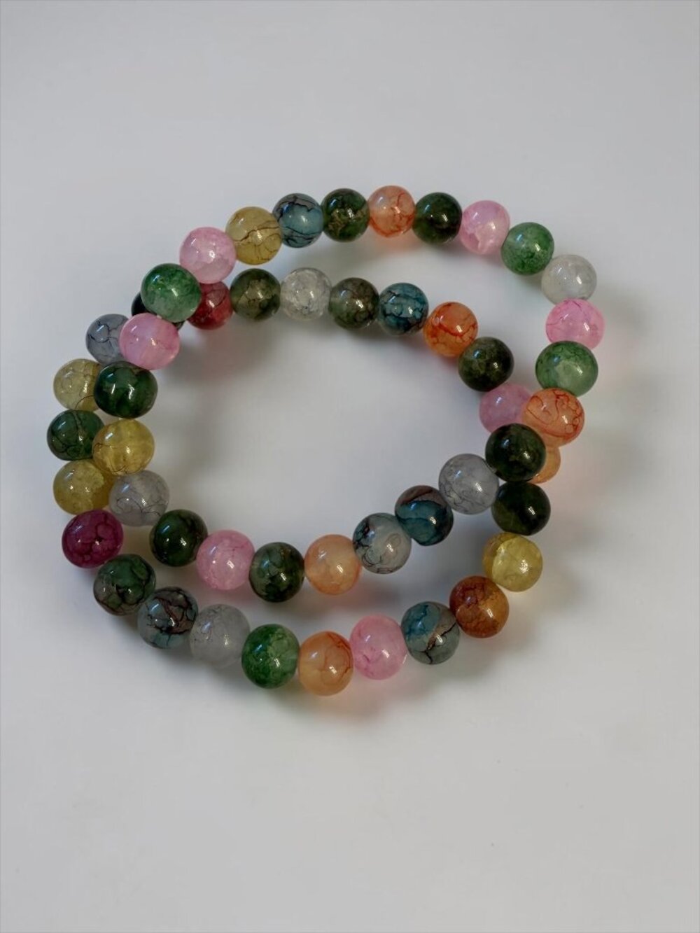 Multicolor Crackle Glass Beaded Stretch Bracelet Rainbow Fire Crackled 8mm Set